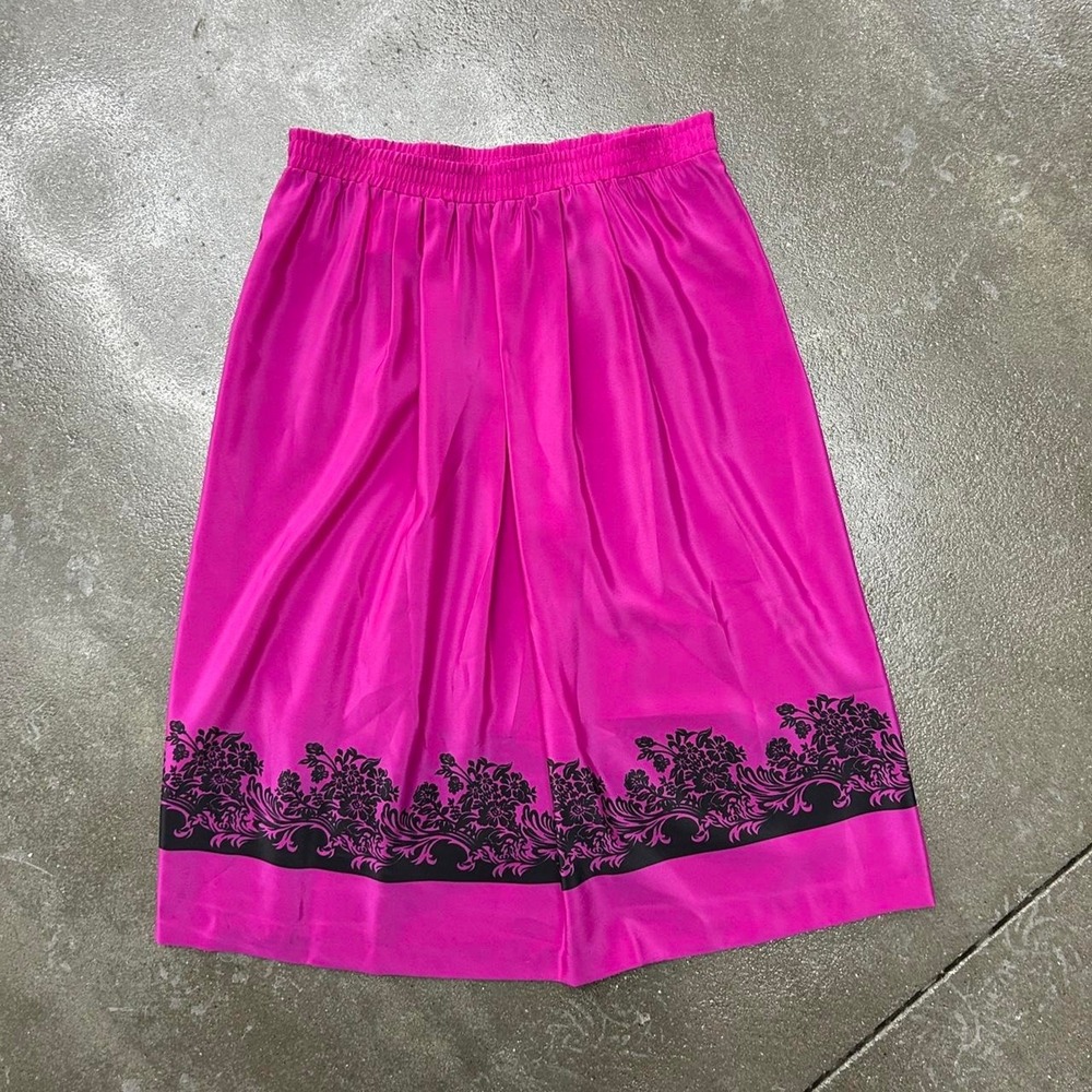Vintage Andrea Gayle Petities Pink Floral Print Size 12 Midi Skirt